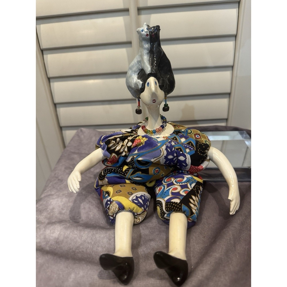 Cerri Art‎ Poupee Millet Bean Bag Handmade Doll France Vintage CATS 17" READ